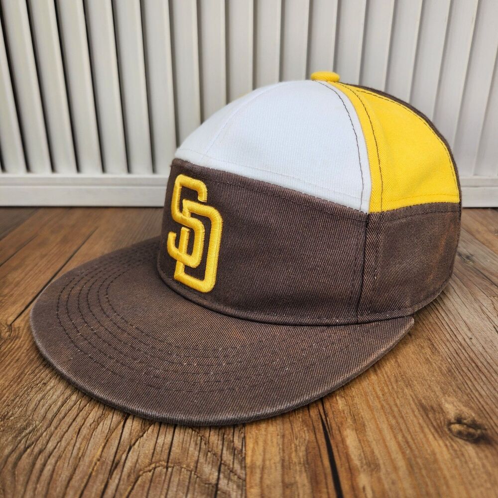 San Diego Padres Melonwear Retro Snapback Hat Brown Yellow White Split Panel Cap